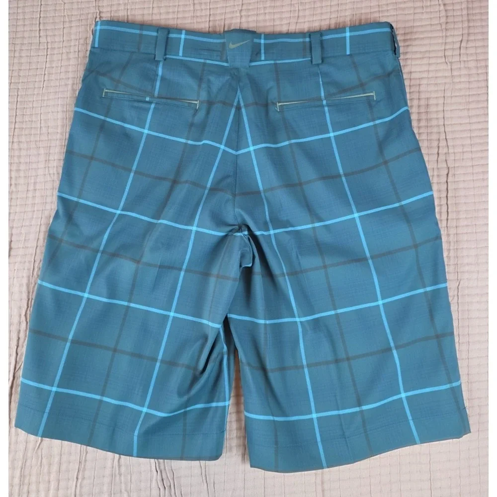 Nike Golf Tour Performance Dri-FIT Plaid Shorts Mens 34 Teal Blue 509182-373